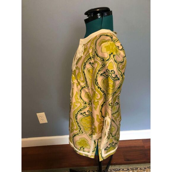 J. Crew 100% Silk Fresco Embroidered Green & Pink Paisley Blouse, size S - Picture 3 of 4